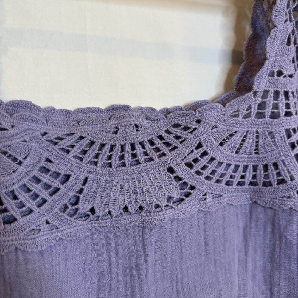 Democracy Top 3X Gauze Blouse Boho Purple Crocheted Cottagecore‎ Peasant Fairy - Picture 4 of 10